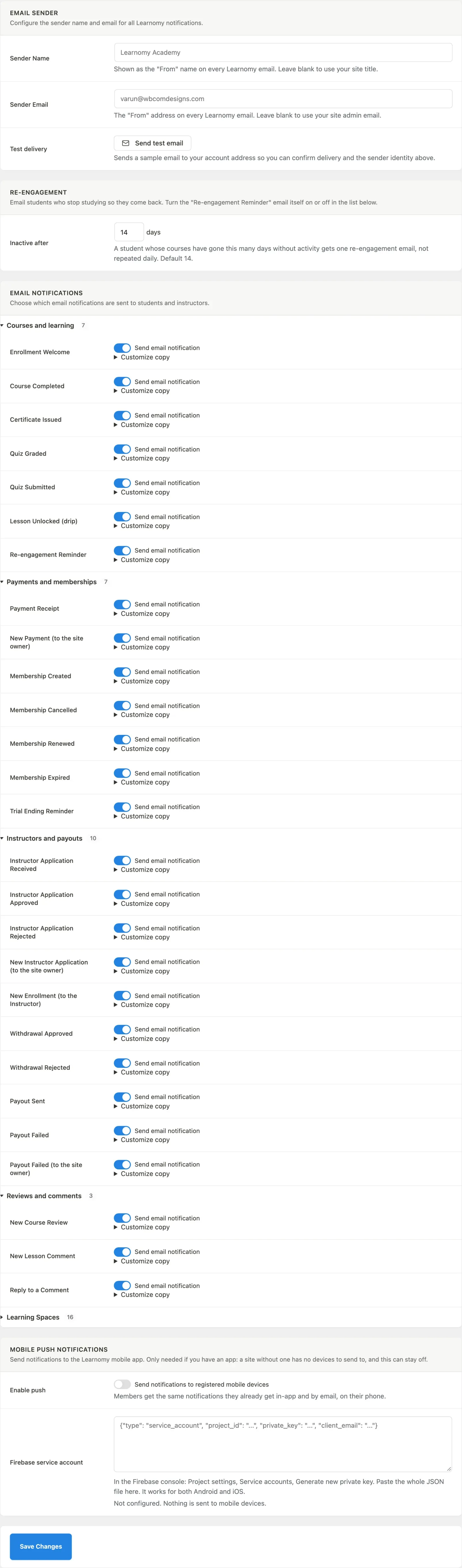 Email Settings section