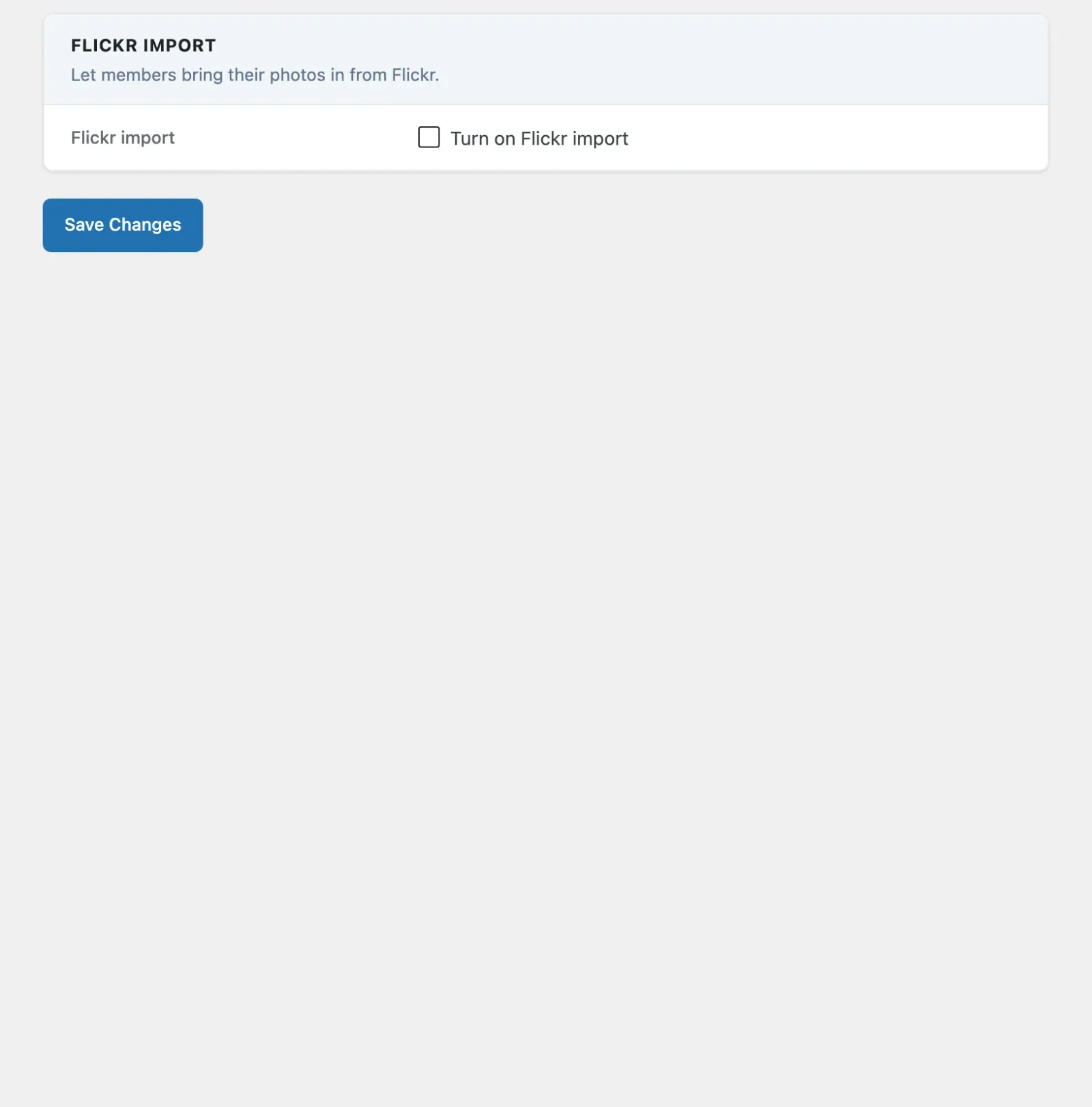 Flickr import setting in MediaVerse settings
