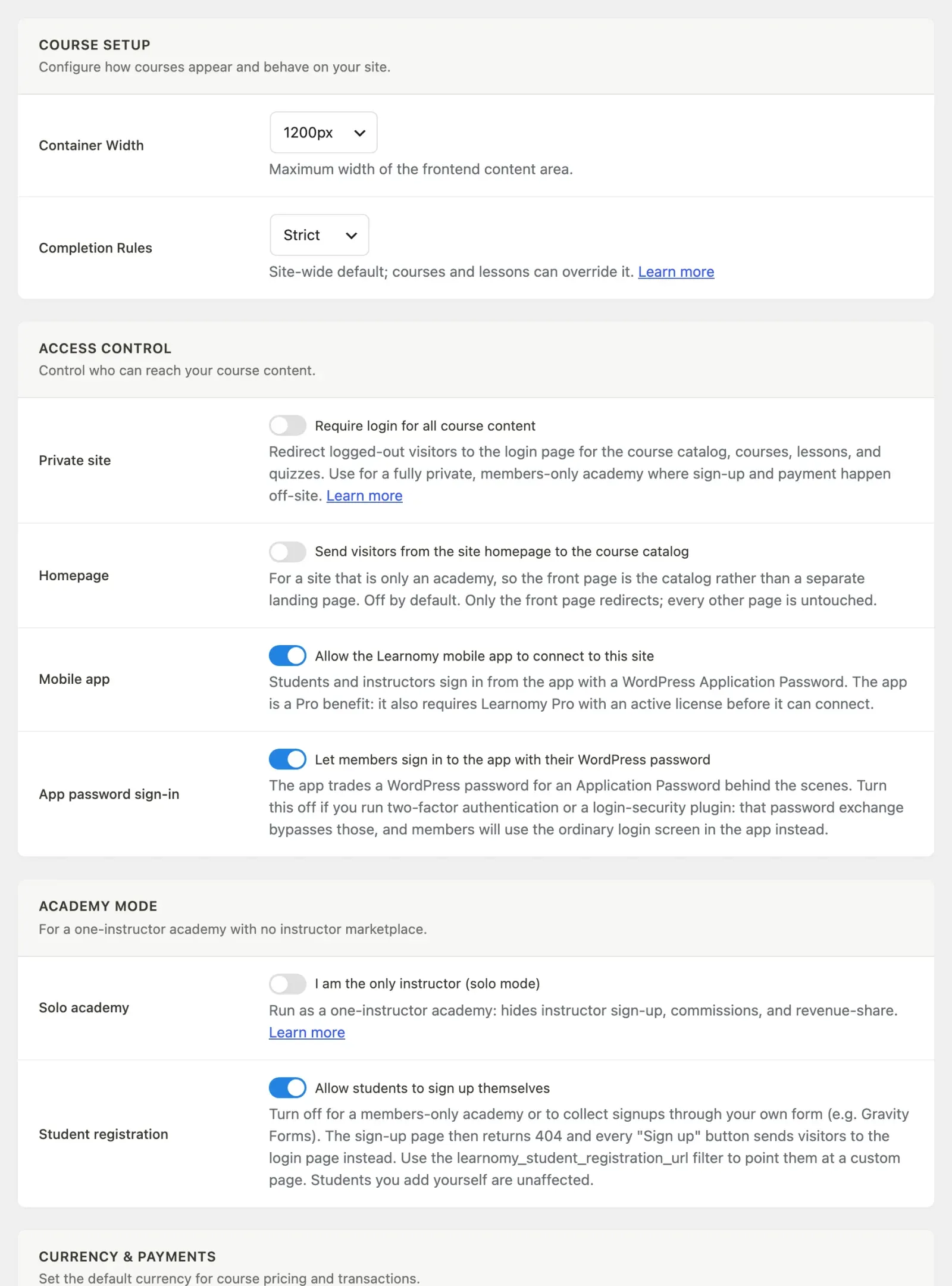 General Settings first view