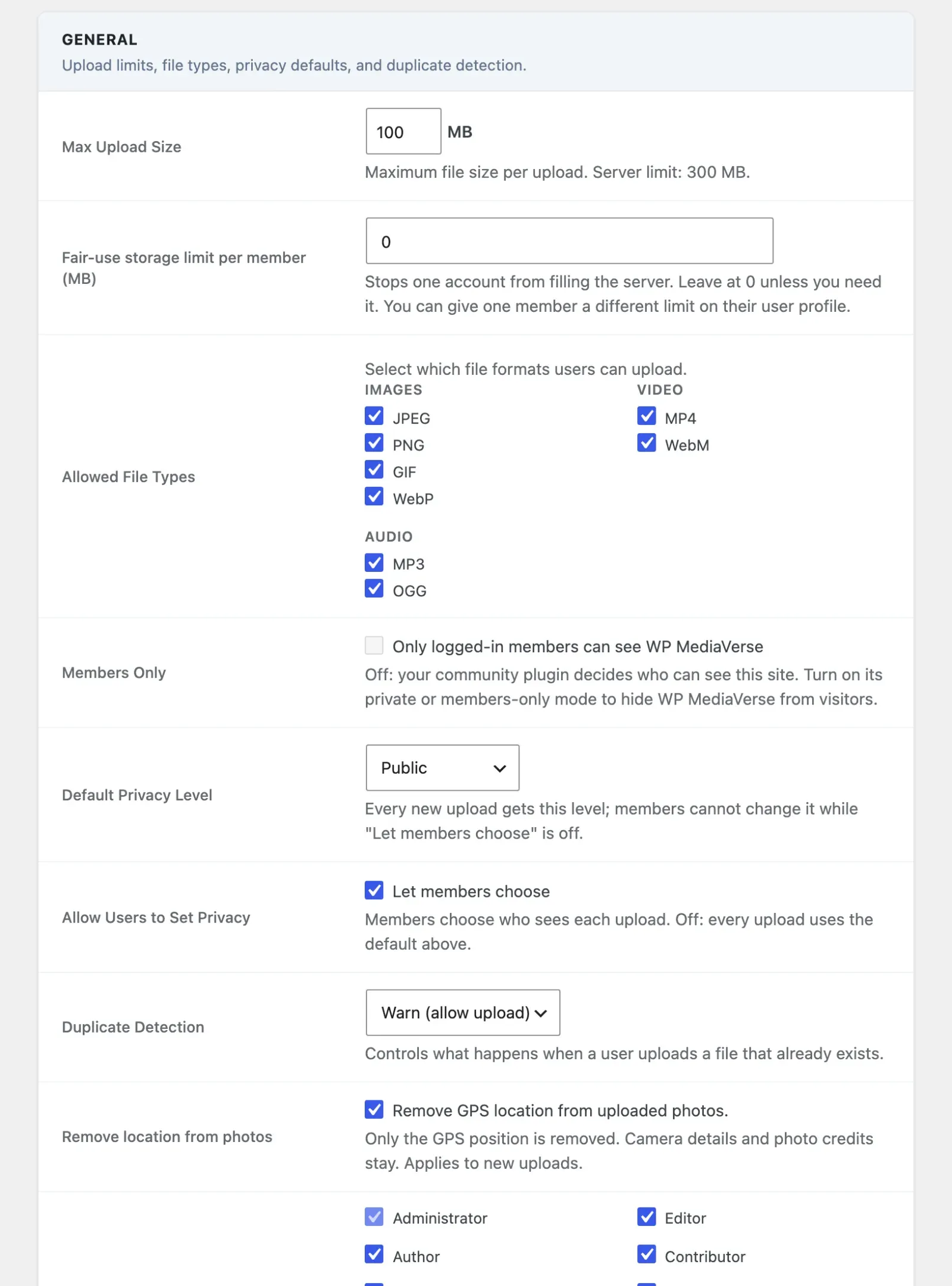General settings tab