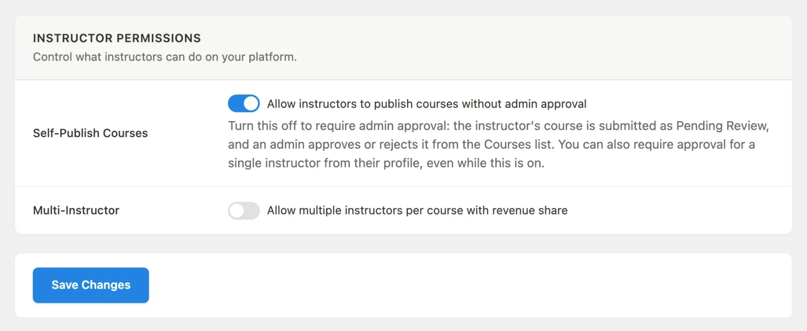 Instructor Permissions settings
