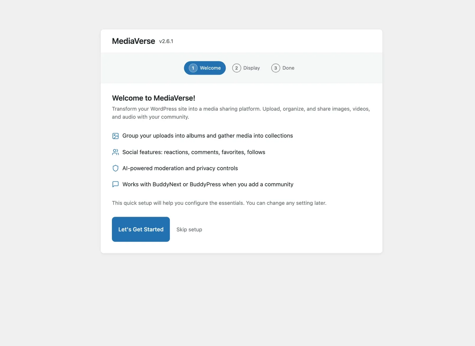 Setup wizard welcome step