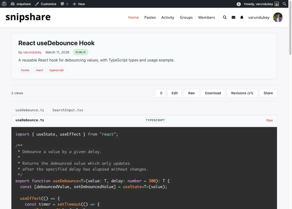 Single paste view with action buttons