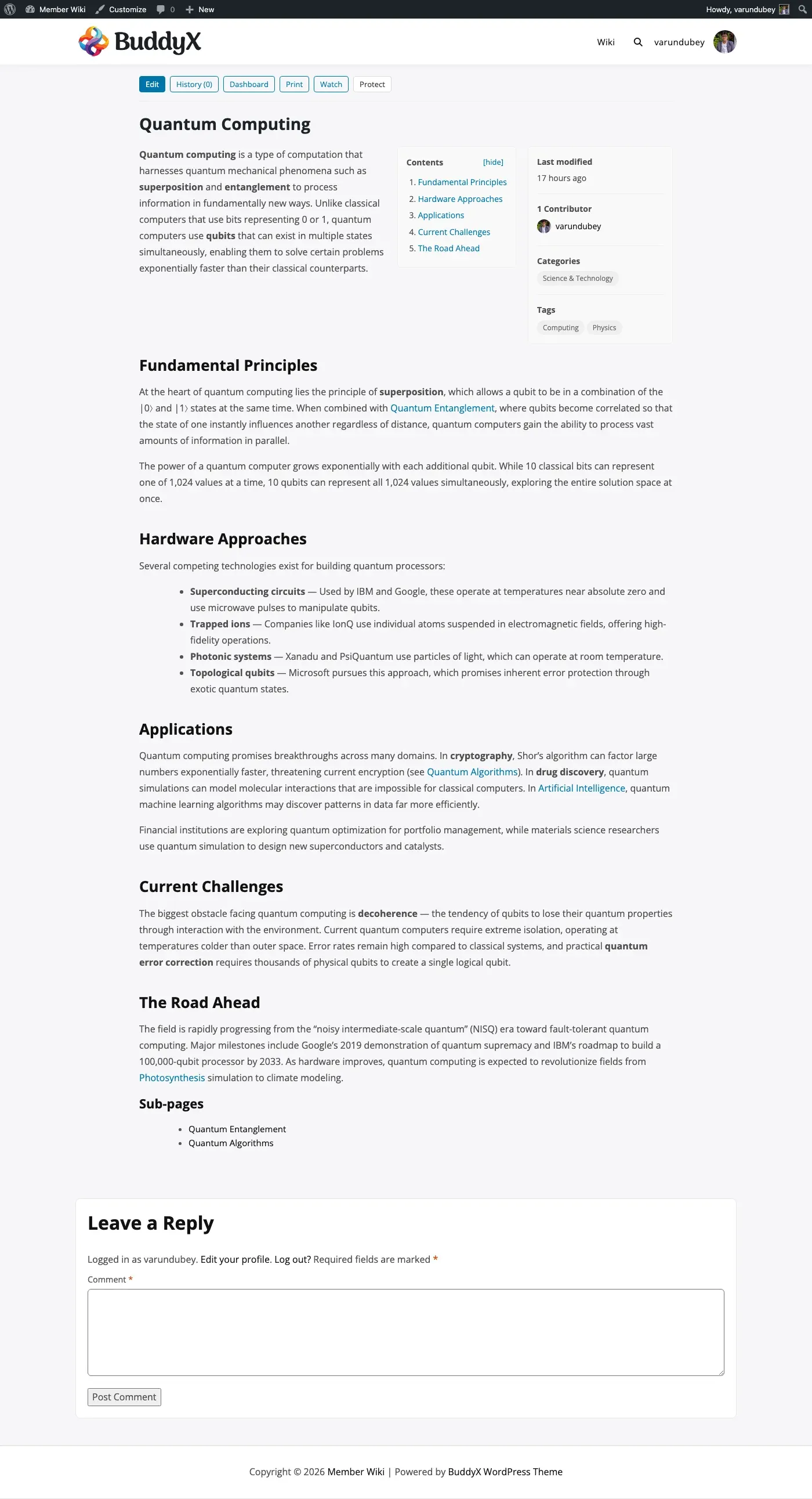 Single Wiki Page showing Contributors