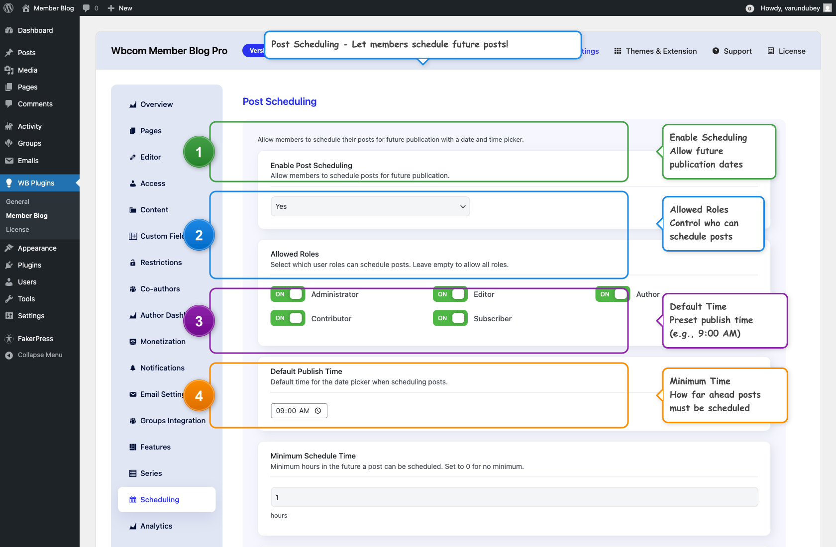 Post Scheduling settings tab