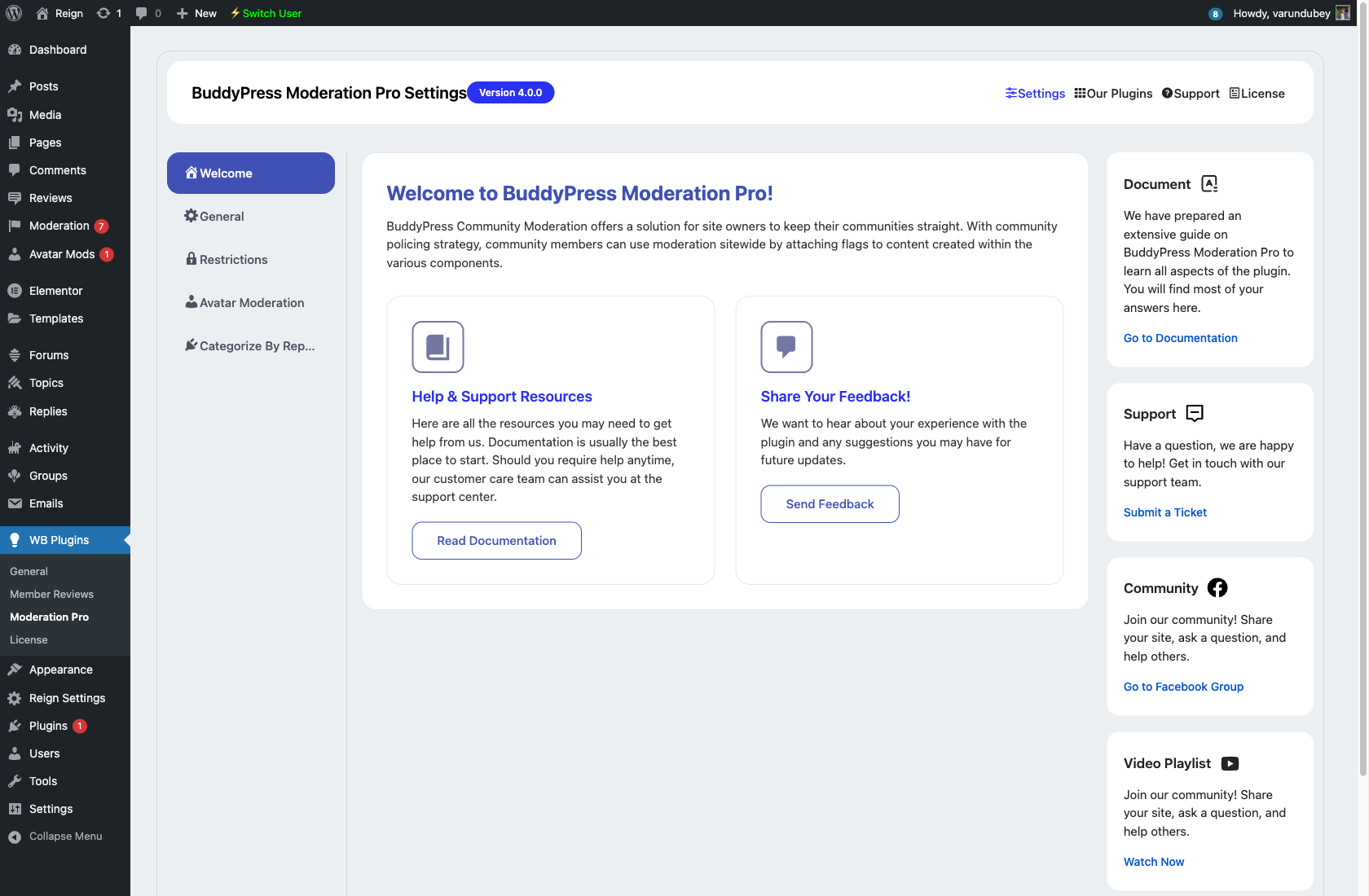 Admin Welcome Tab