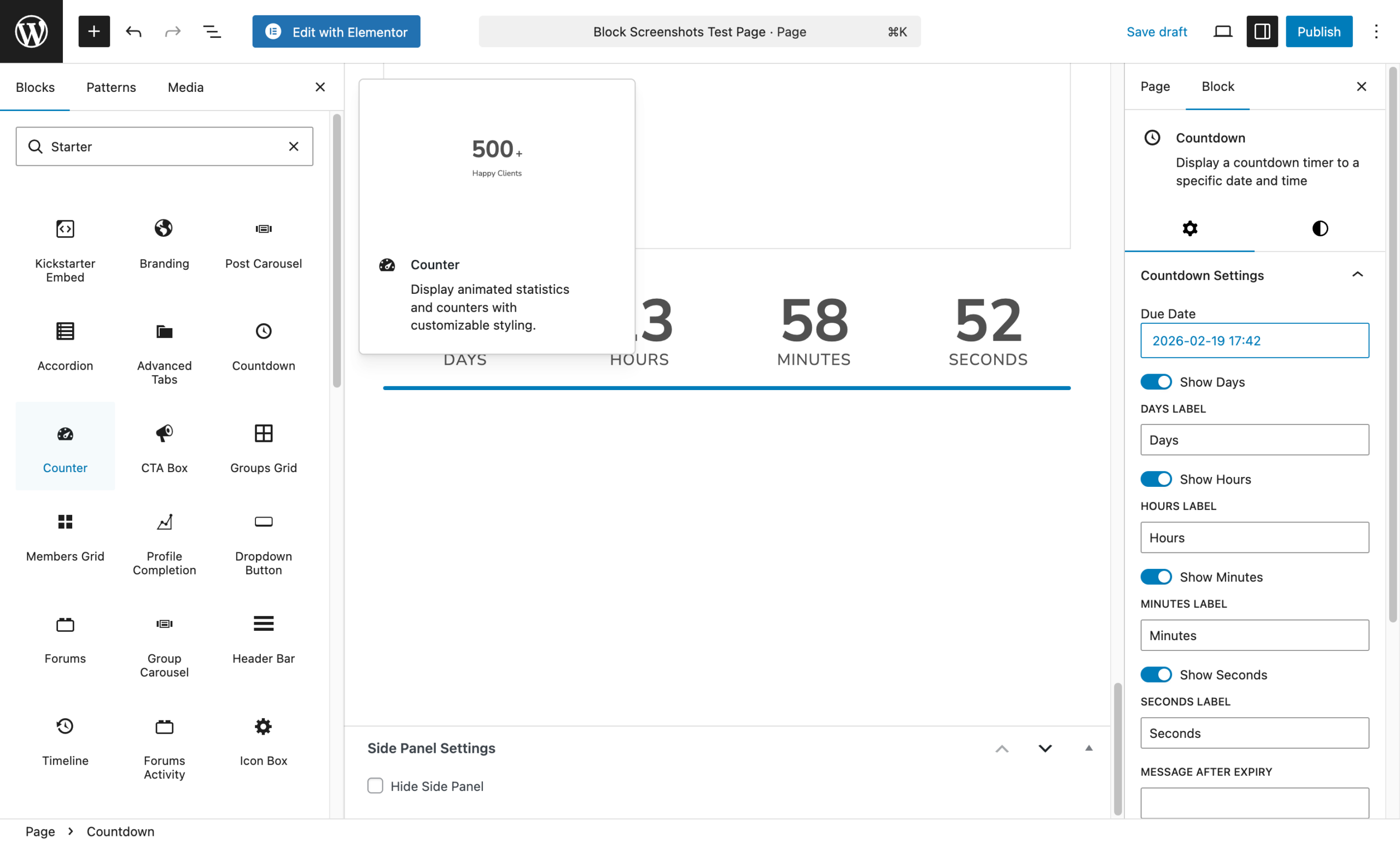 Countdown block in editor
