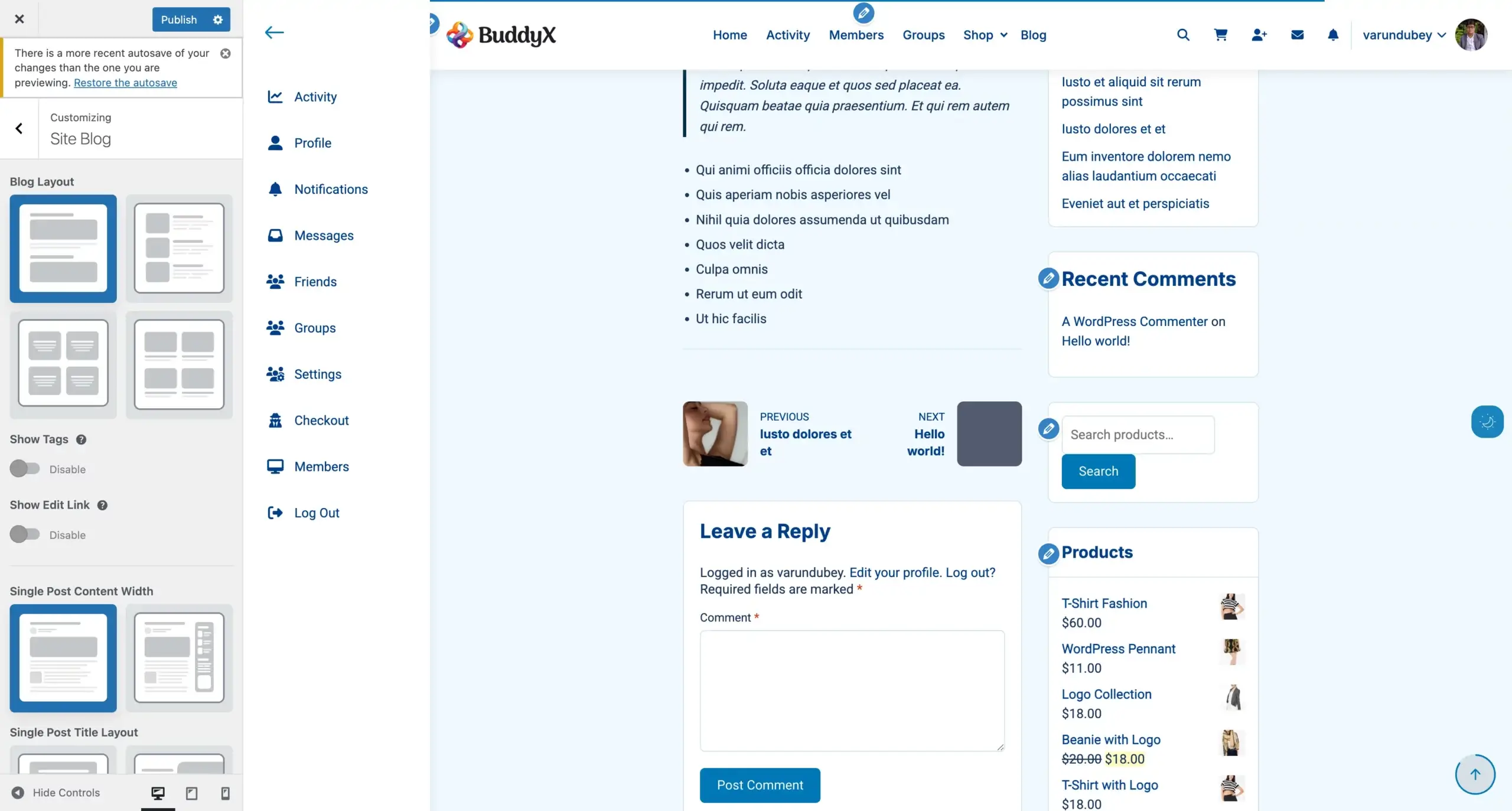Single Blog Layout Settings