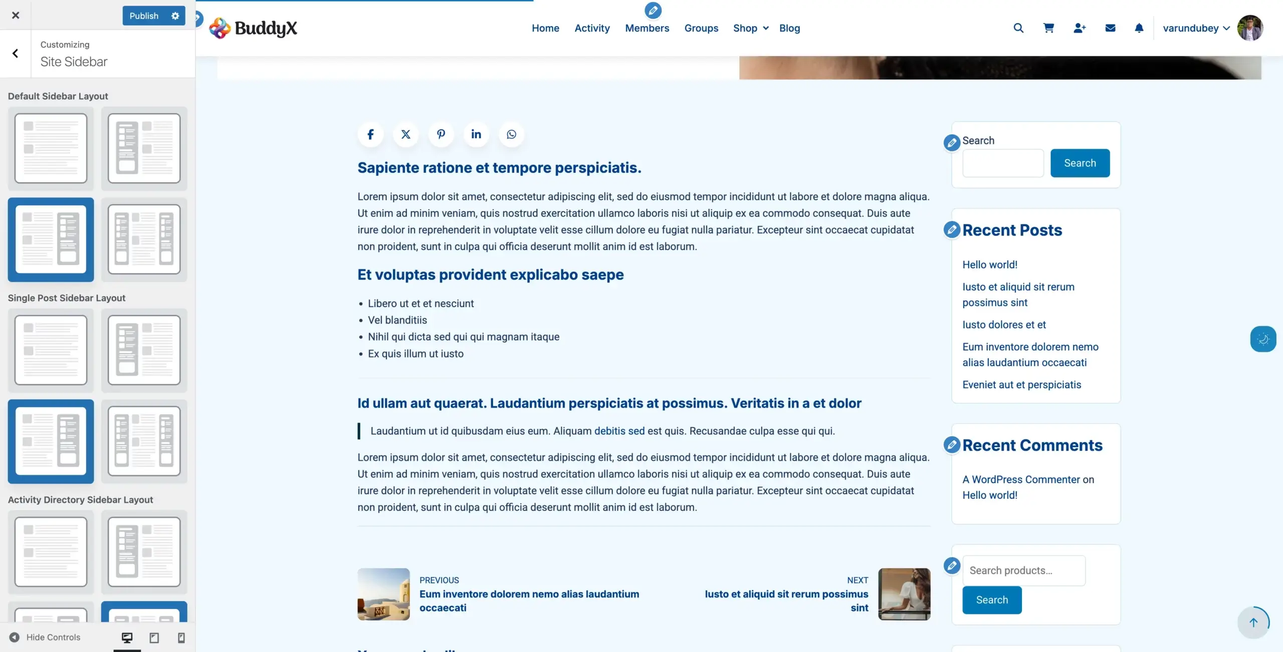 Sidebar Layout Settings