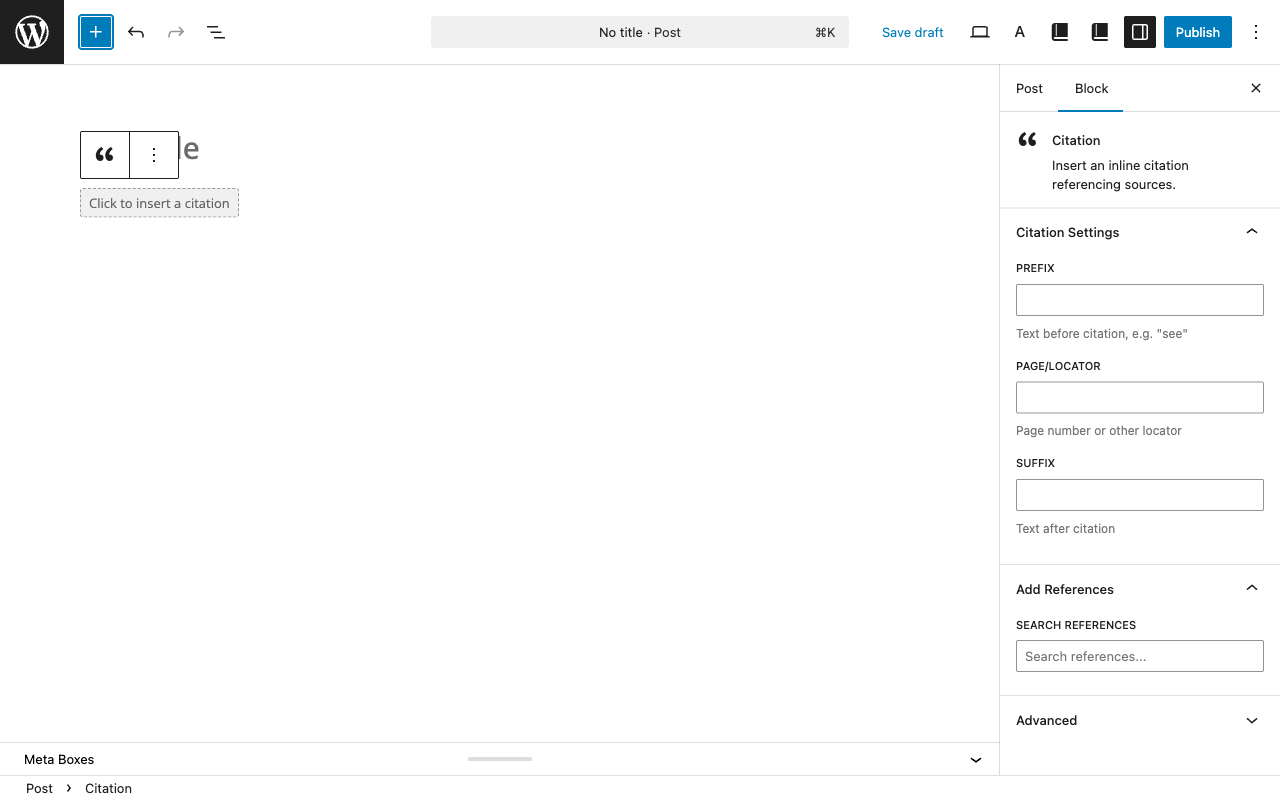 Citation Block Settings