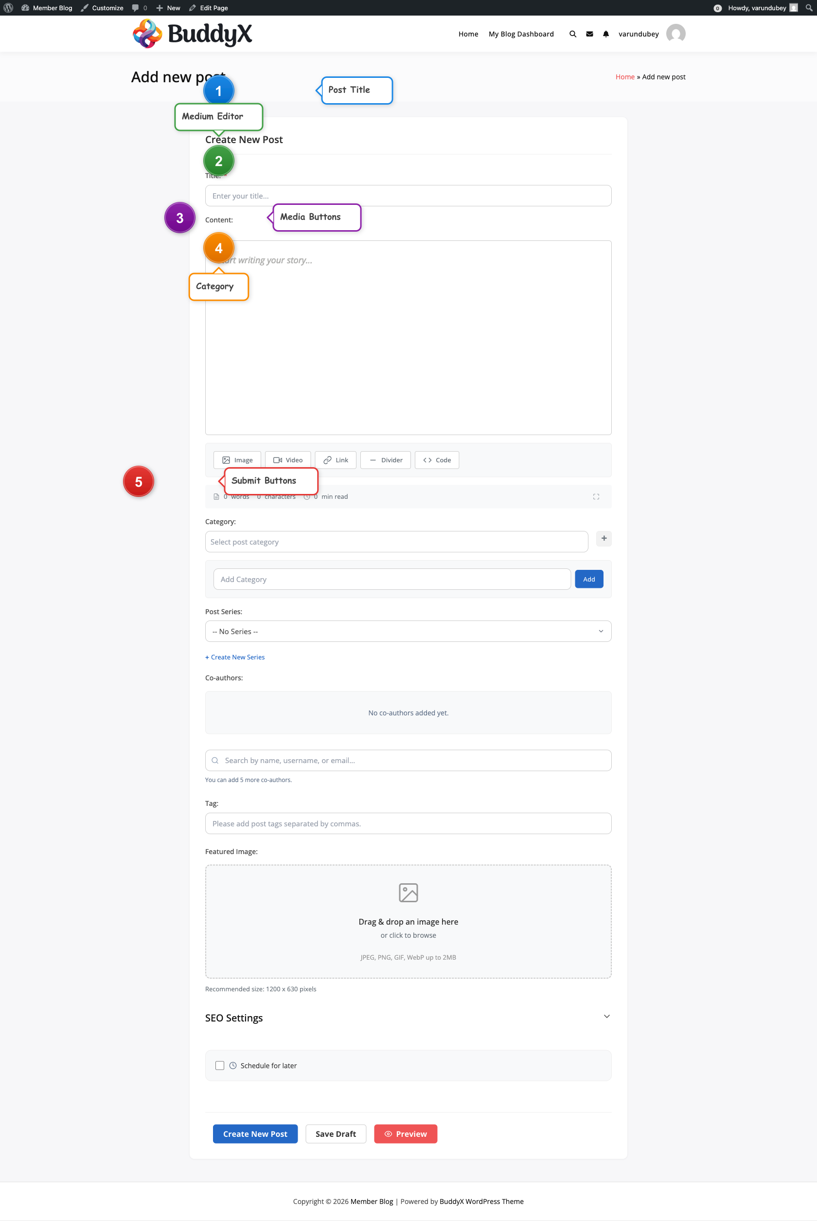 Medium Editor interface