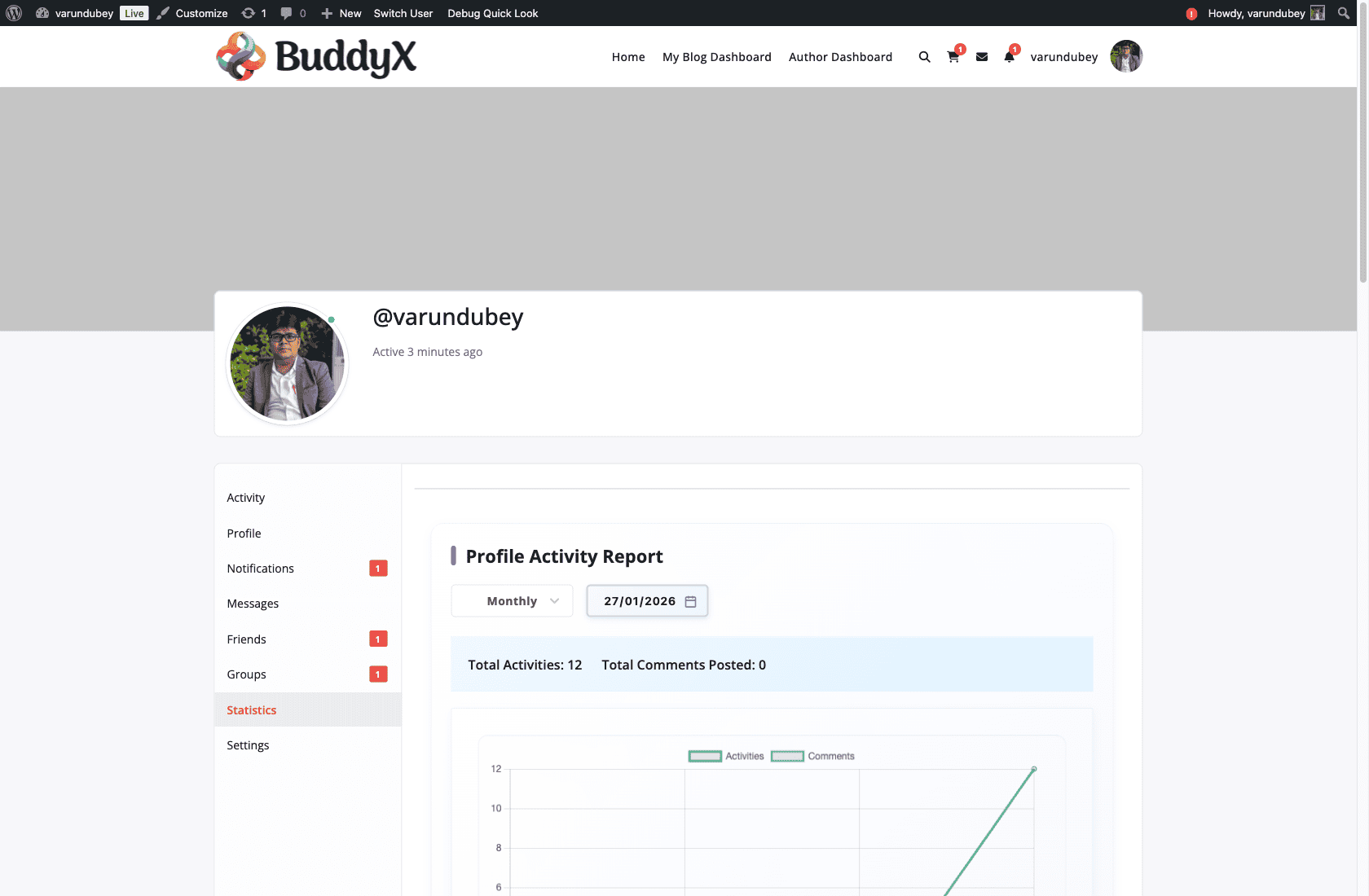 BuddyPress Stats Frontend Profile Statistics Tab