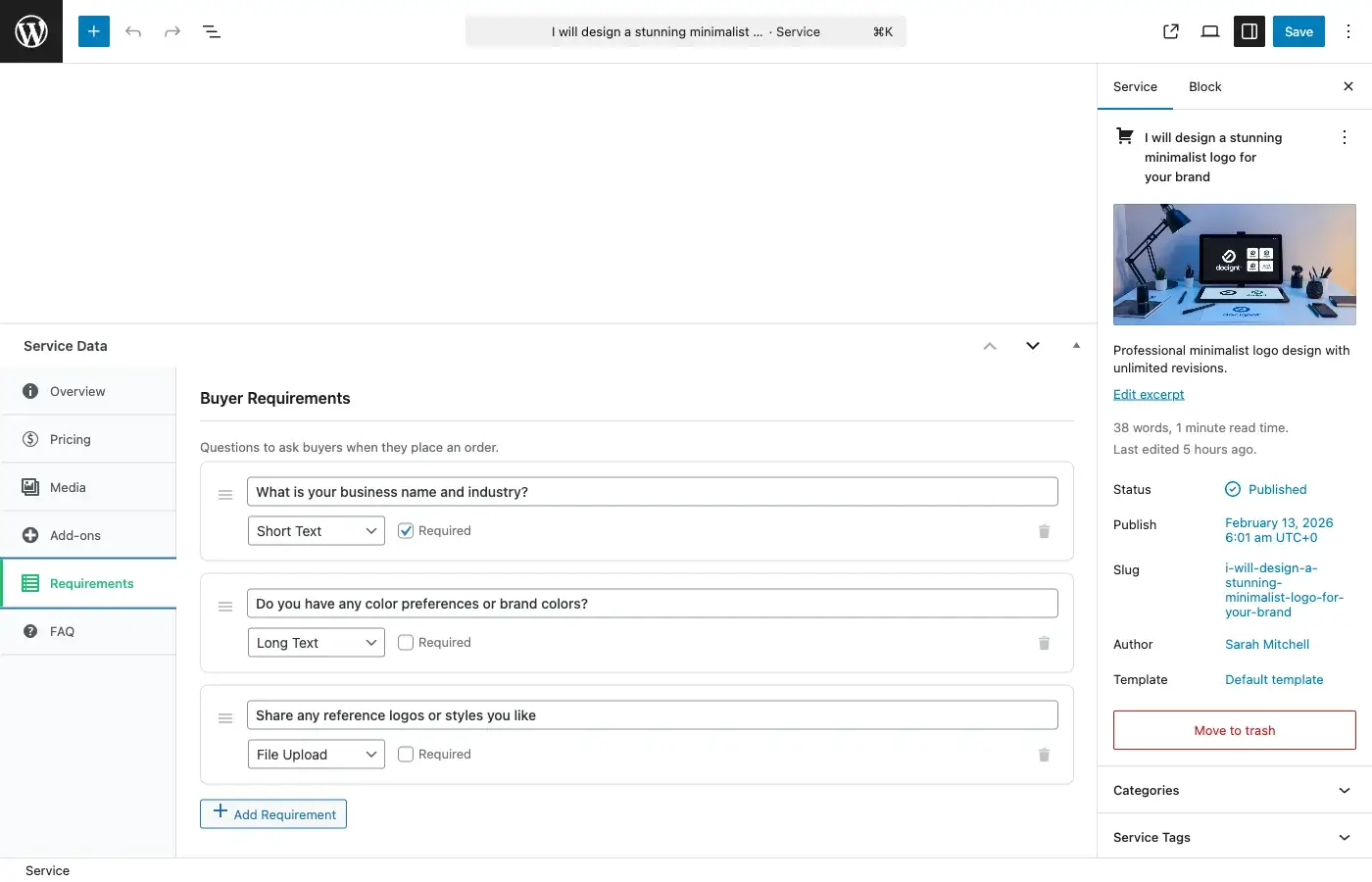 Text requirement field configuration