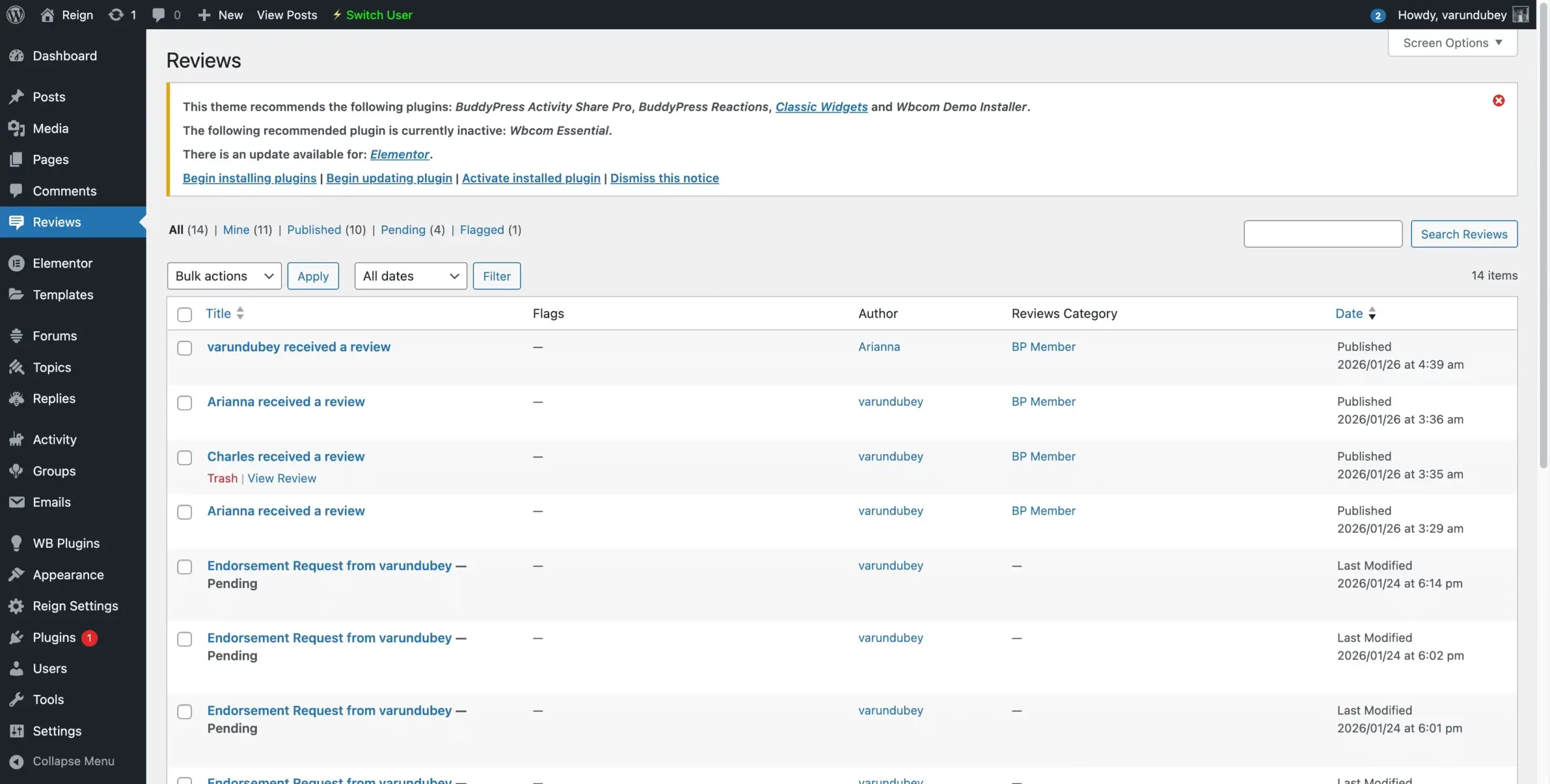 Admin Reviews List