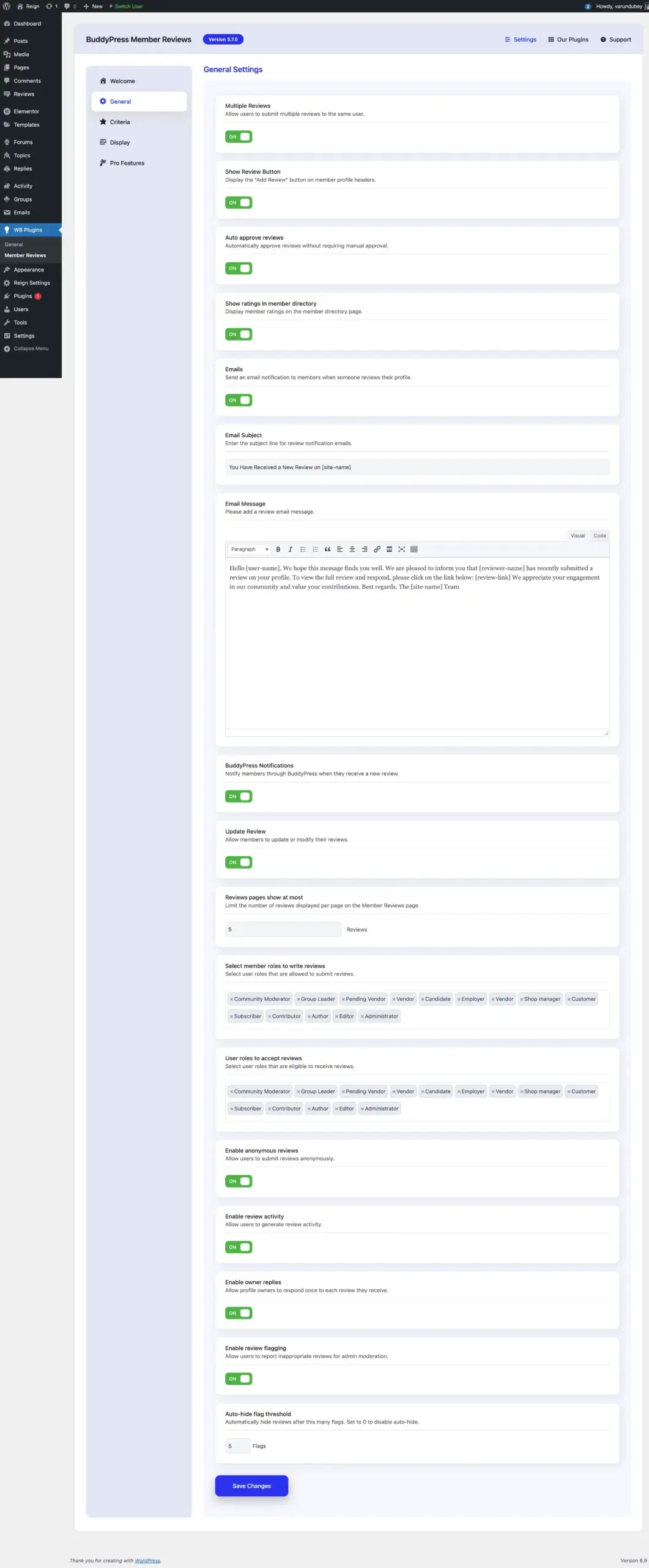 Admin Settings General Tab