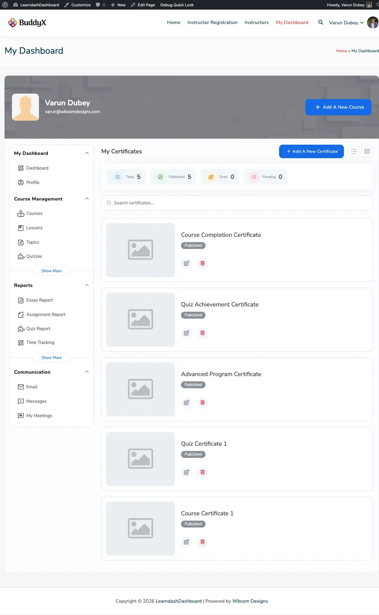 Admin Certificates Listing