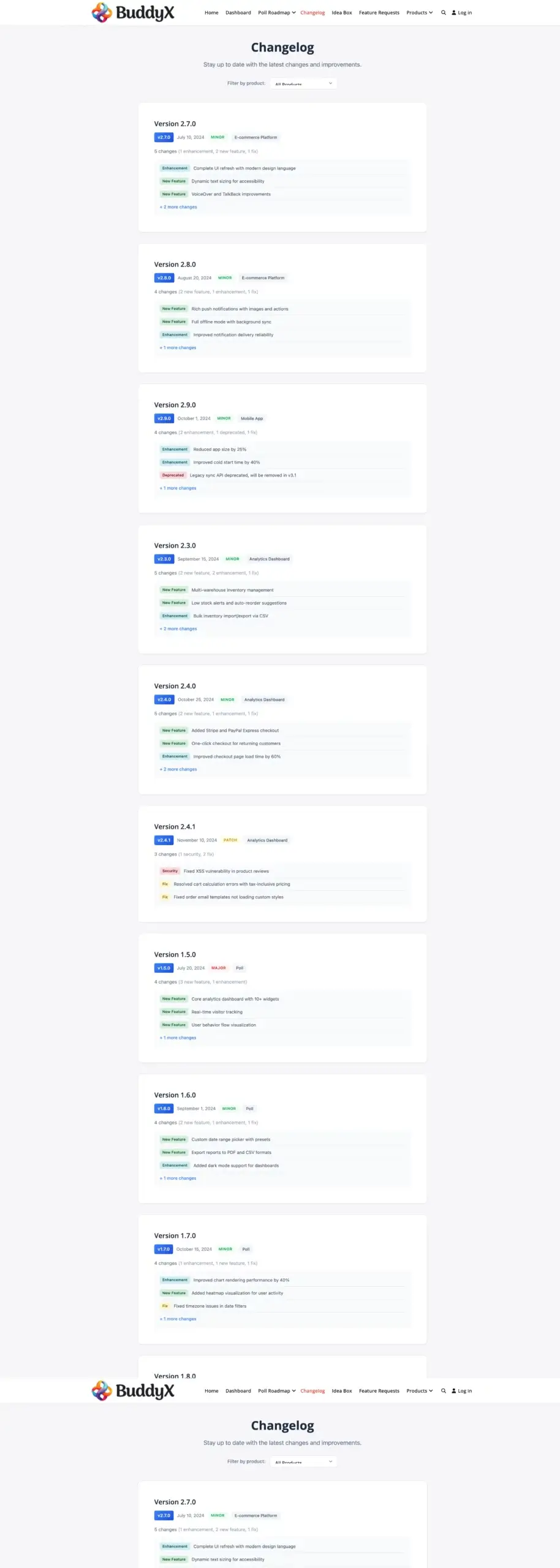Frontend Changelog Display